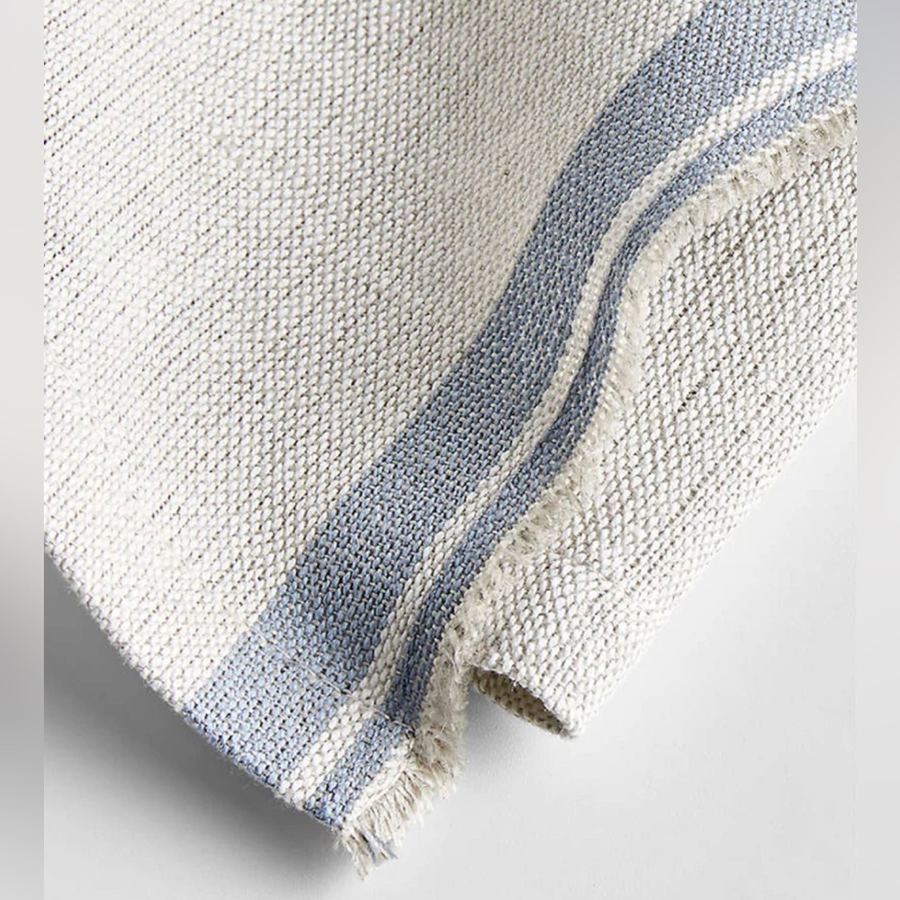 New Crate & Barrel Clovis Blue Edge Cotton Tea Kitchen Dish Towels, Set of 2